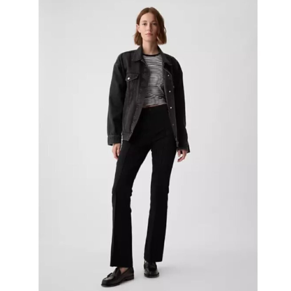 GAP High Rise Stretch Black Pintuck Pleat FLARE Pants sz 8 PETITE RT$80 #455131